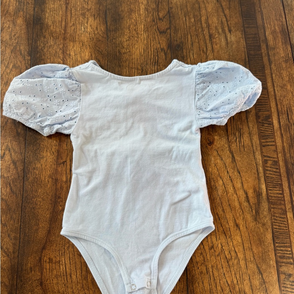 Zara Cream and Light Blue Puff Sleeve Bodysuit
